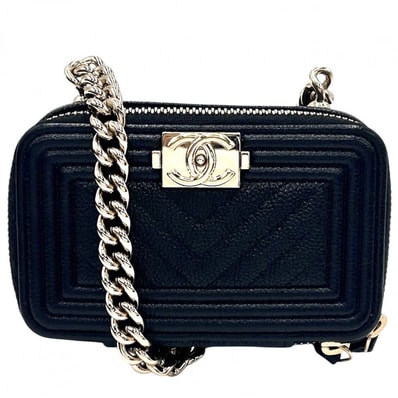 CHANEL シャネル ショルダーバッグ ボーイシャネル ショルダーコインパース ミニチェーンショルダーバッグ 肩掛け 斜め掛け ショルダーポーチ ココマーク ココ 鞄 かばん キャビアスキン ブラック 黒 ゴールド金具 レディース【中古品】