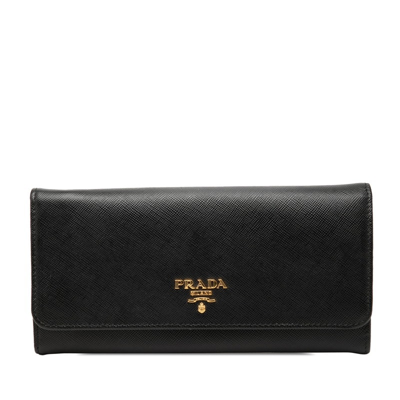プラダ 二つ折り 長財布 1MH132 ネロ ブラック サフィアーノレザー レディース PRADA 【中古】