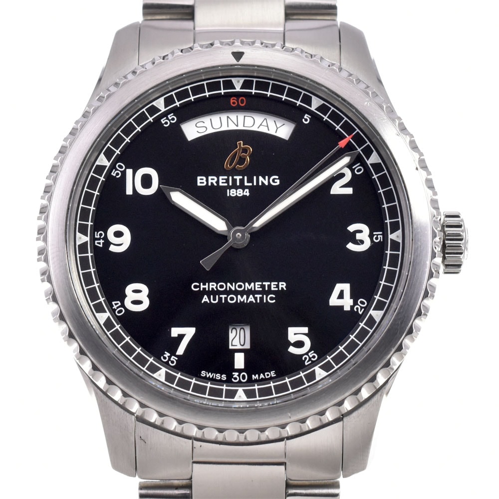 ブライトリング BREITLING A45330 アビエーター8 デイデイト デイデイト ブラック 自動巻き メンズ 美品 箱・保証書付き 腕時計 G#147263