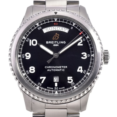 ブライトリング BREITLING A45330 アビエーター8 デイデイト デイデイト ブラック 自動巻き メンズ 美品 箱・保証書付き 腕時計 G#147263