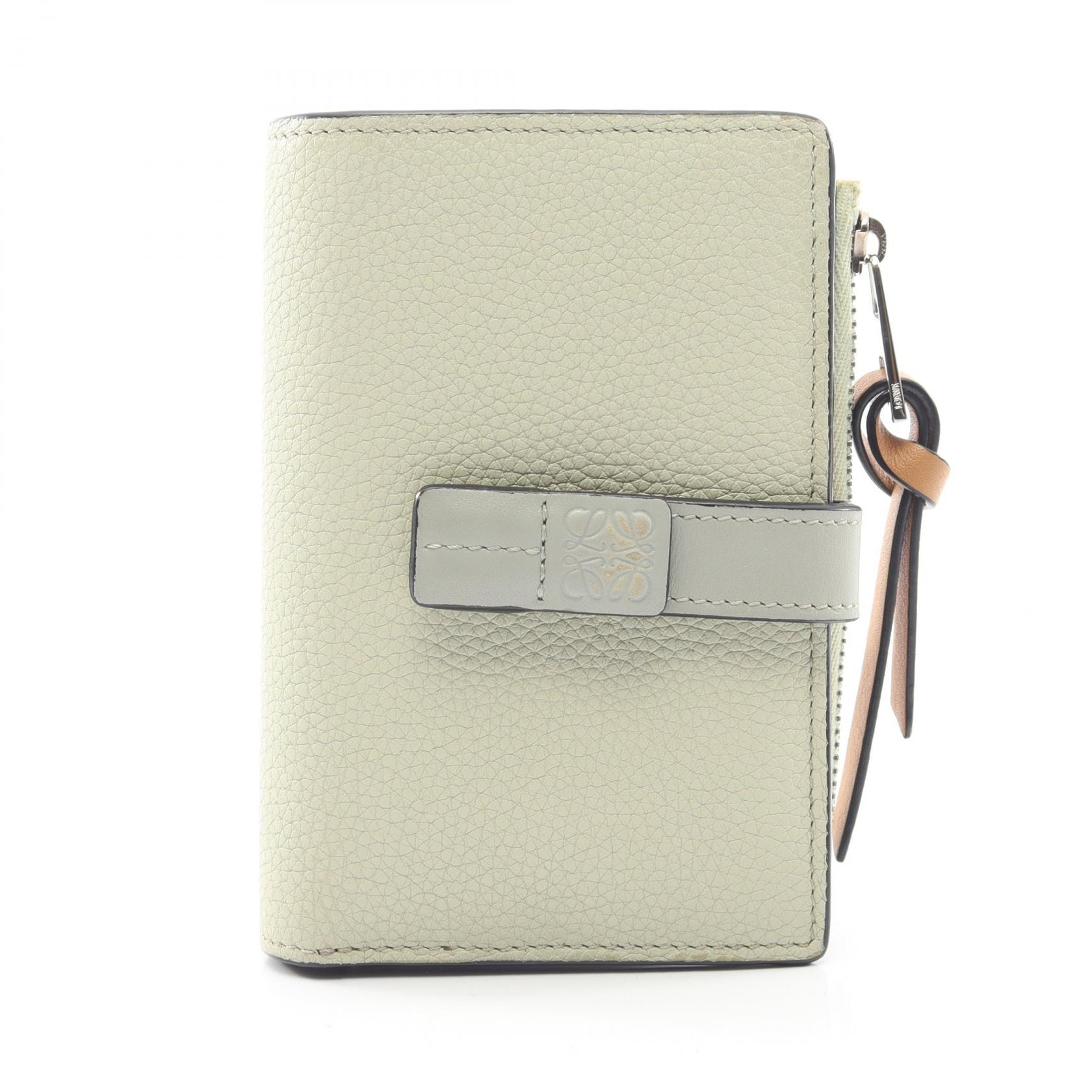 ロエベ LOEWE スリムジップ バイフォールドウォレット 二つ折り財布 財布 レザー レディース グリーン系 / ブラウン系 【中古】