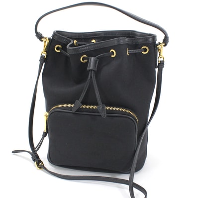 【新品同様】プラダ PRADA ショルダーバッグ デュエット バケットバッグ 黒 キャンバス ブラック 1BH038 巾着バッグ 軽量 斜め掛け カバン レディース NERO ブランド お出かけ