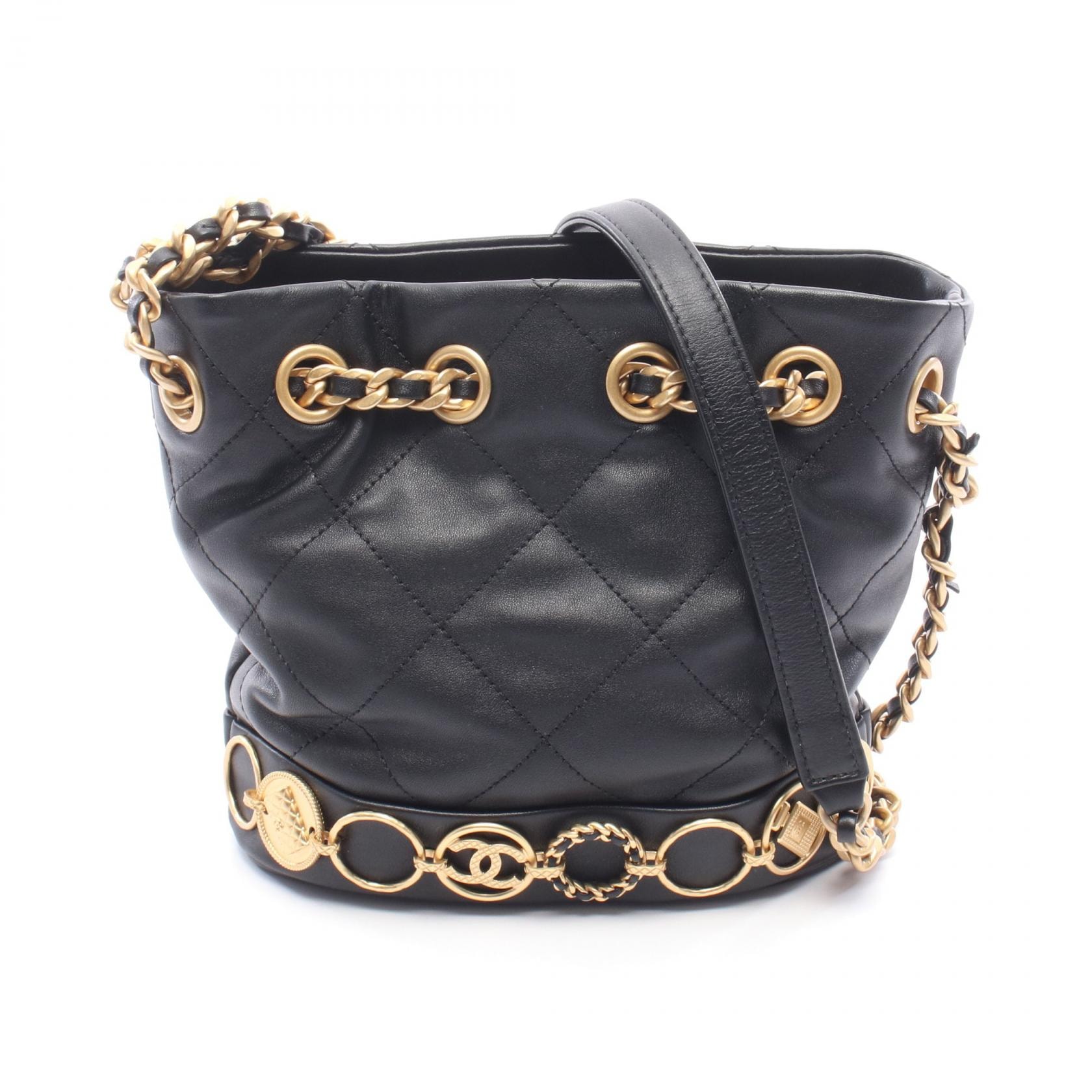 シャネル CHANEL マトラッセ ドローストリング バケットバッグ スモール ショルダーバッグ バッグ ラムスキン(羊革) レディース ブラック系 【中古】