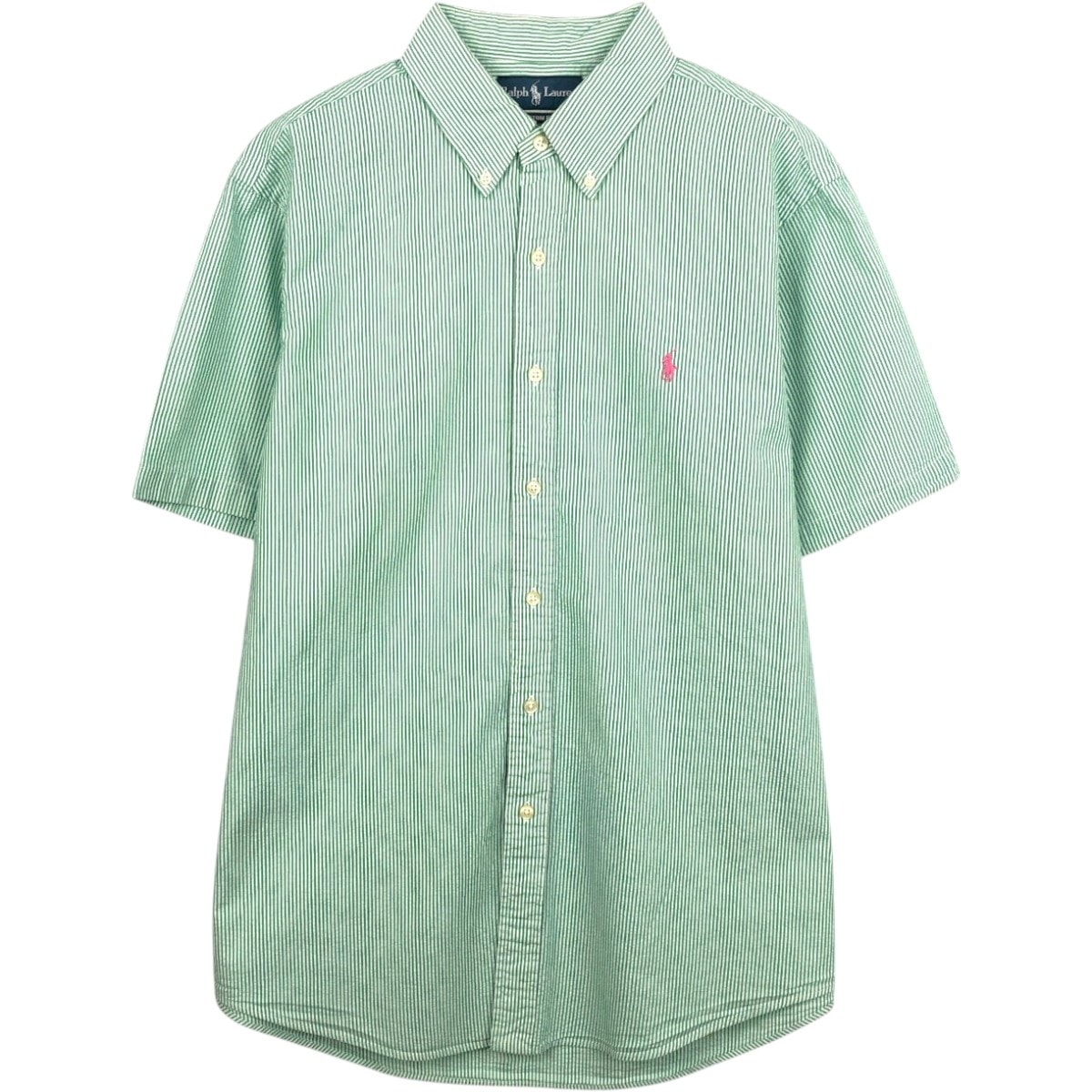 古着 ラルフローレン Ralph Lauren CUSTOM FIT シアサッカー 半袖 ボタンダウン ストライプシャツ メンズL相当/eaa668619