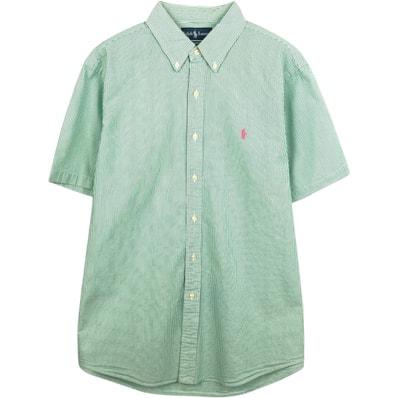 古着 ラルフローレン Ralph Lauren CUSTOM FIT シアサッカー 半袖 ボタンダウン ストライプシャツ メンズL相当/eaa668619