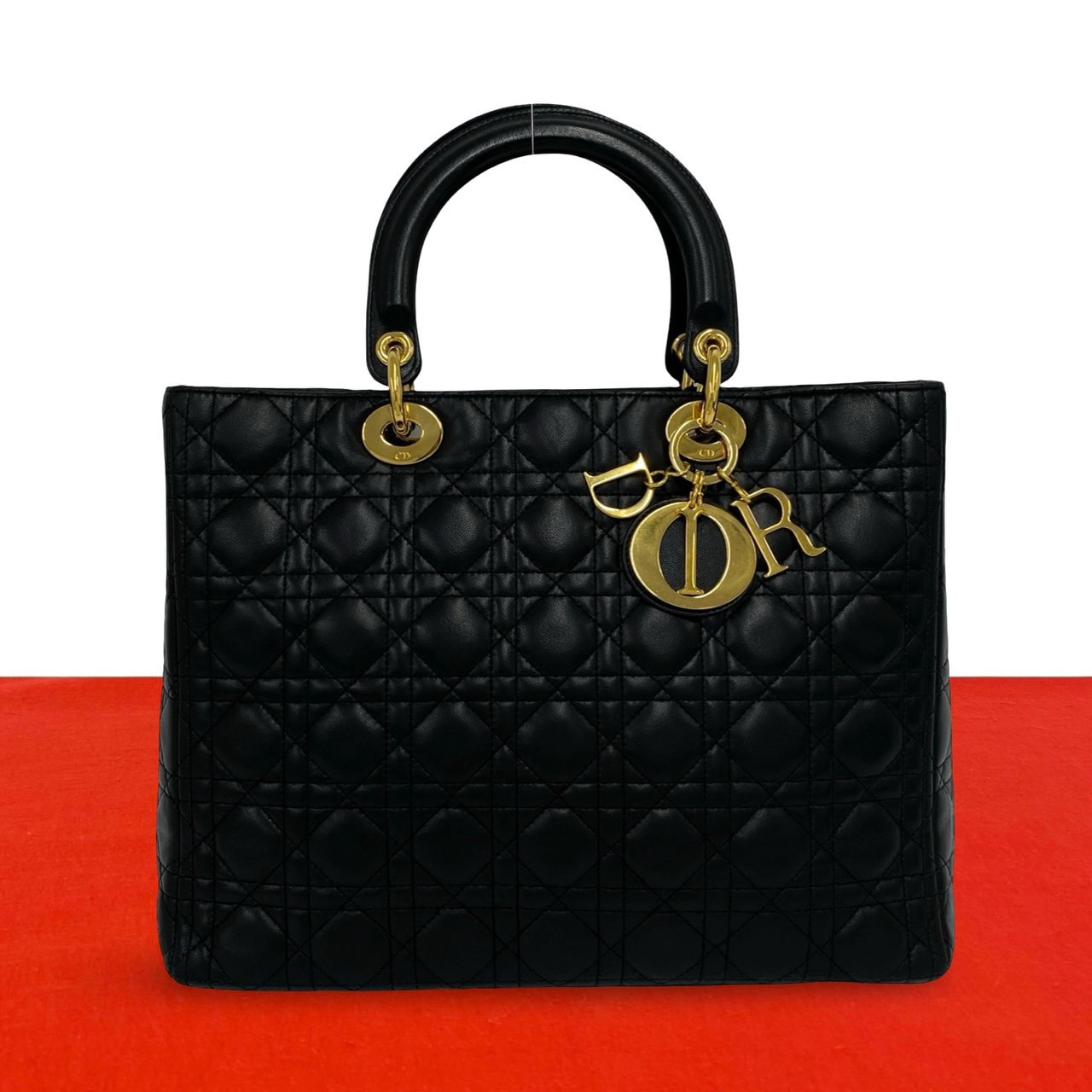 Christian Dior ディオール レディディオール カナージュ ラムスキン ハンドバッグ ブラック
 123-8