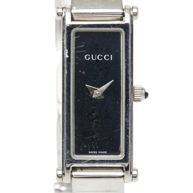 グッチ バングルウォッチ 腕時計 1500L クオーツ ブラック文字盤 ステンレススチール レディース GUCCI 【中古】