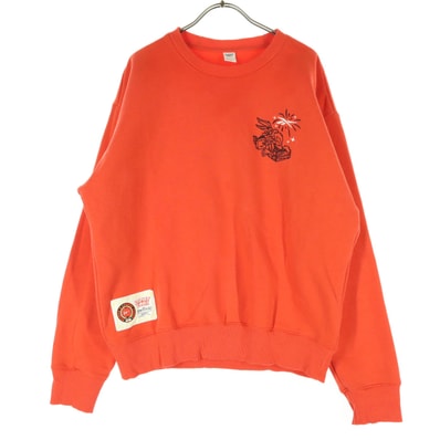 Reebok リーボック キャラクター刺繍 長袖 裏起毛 トレーナー S オレンジ LOONY TUNES コラボ