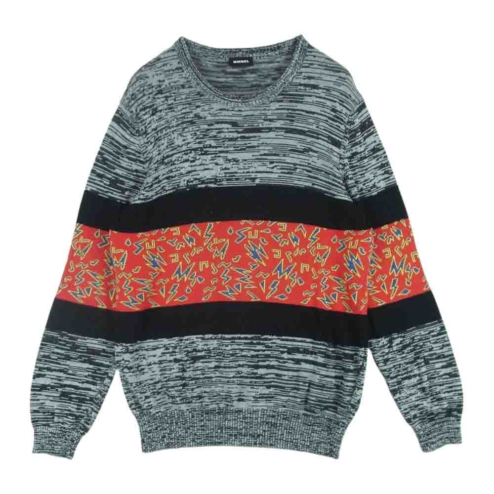 DIESEL ディーゼル ニット マルチカラー ニット セーター コットン レーヨン チュニジア製 グレー系 レッド系 S【中古】