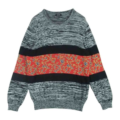 DIESEL ディーゼル ニット マルチカラー ニット セーター コットン レーヨン チュニジア製 グレー系 レッド系 S【中古】