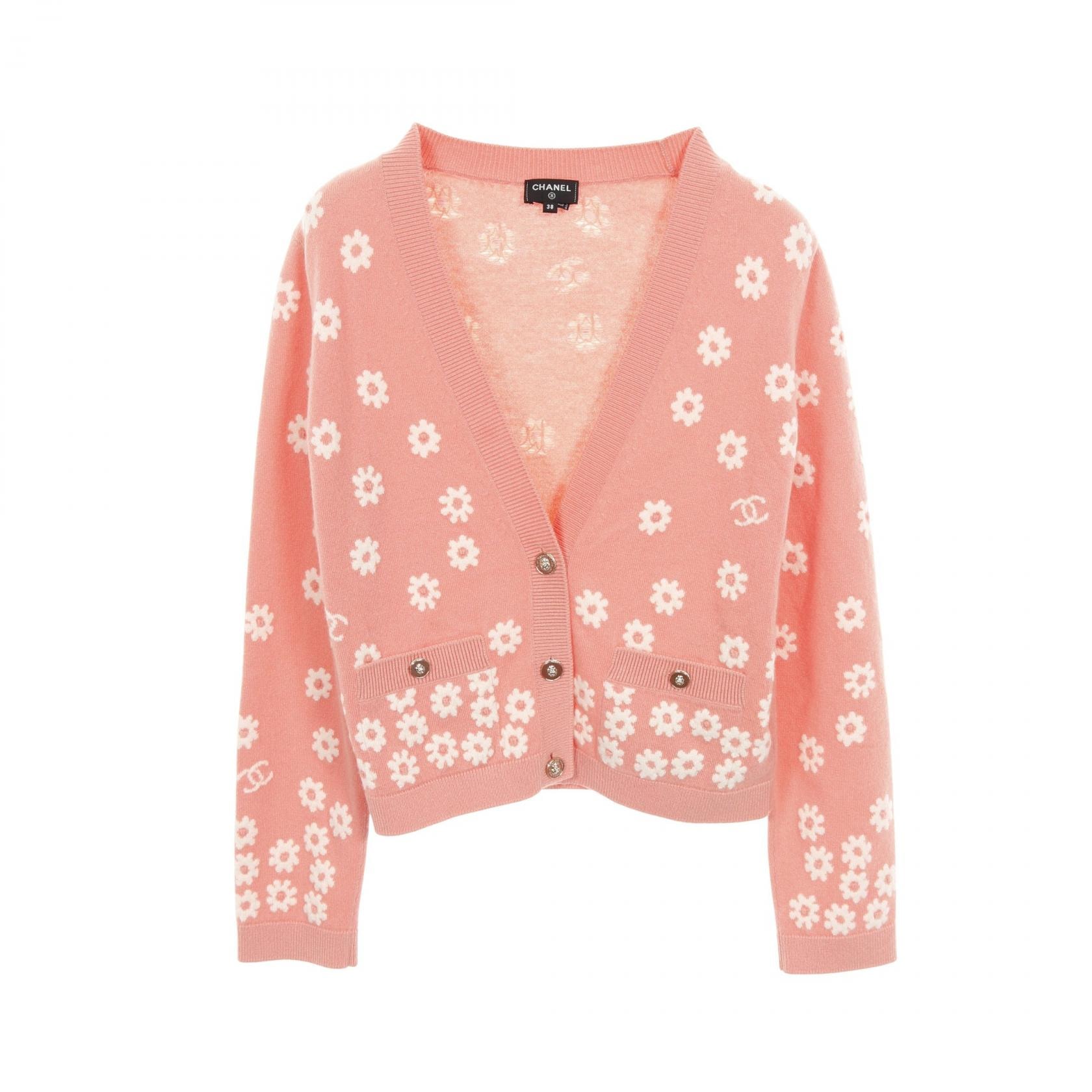 シャネル CHANEL ココマーク カーディガン 衣料品 トップス カシミヤ レディース ピンク系 / ホワイト系 P72451K10396 22P 【中古】