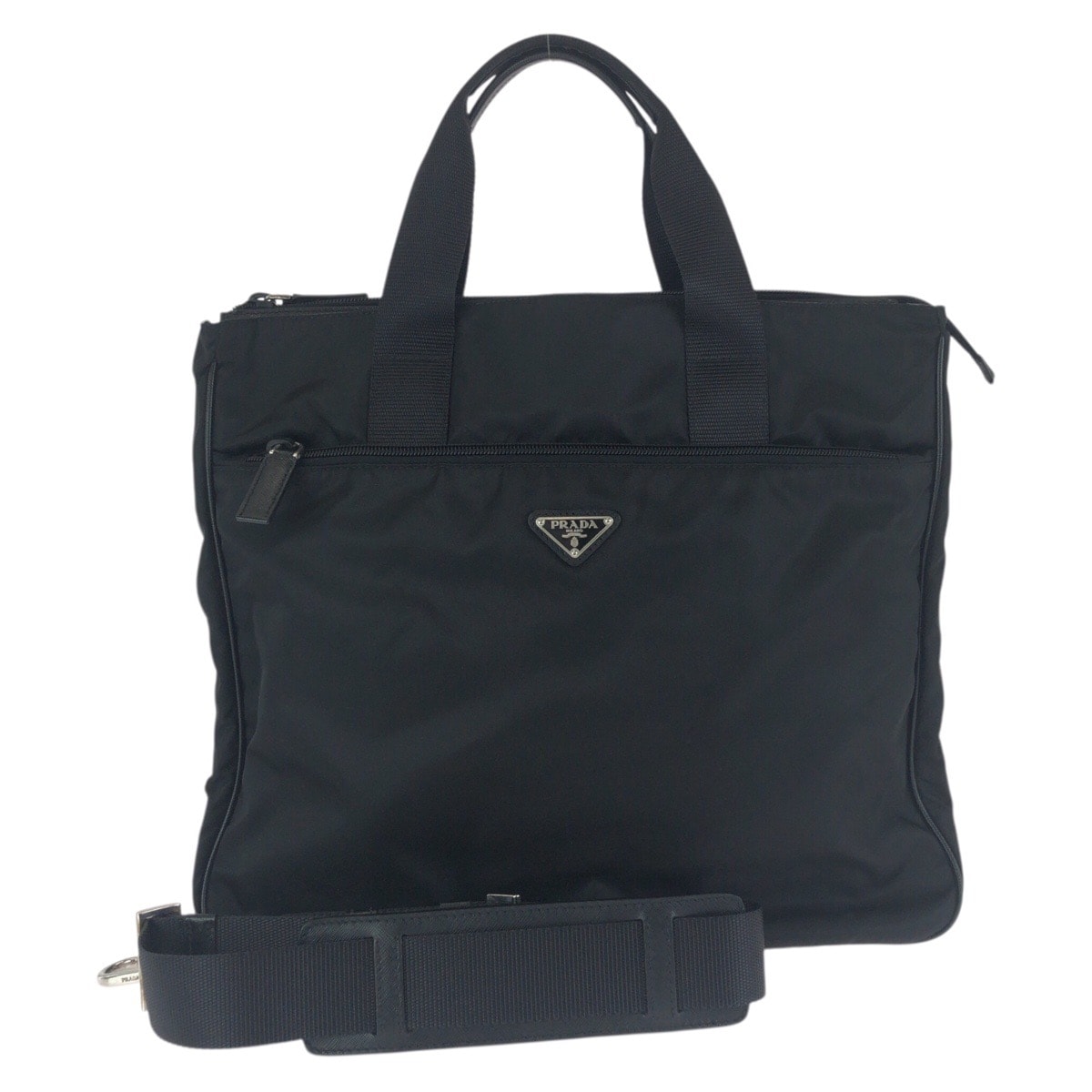 美品 PRADA プラダ テスート サフィアーノ ブラック 黒 シルバー金具 ナイロン レザー/ ビジネスバッグ ブリーフケース 2way 603173 【中古】