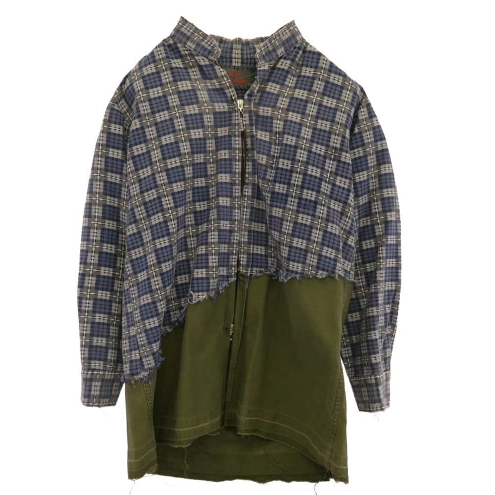 Ron Herman ロンハーマン 長袖シャツ 25207100251 1079 ヴィンテージ リメイク 再構築 ドッキング ジップアップ シャツ ブルー系 モスグリーン系【中古】