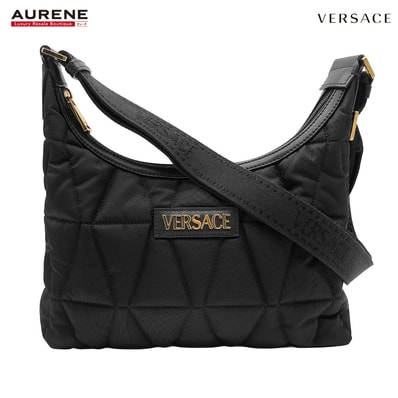 VERSACE ヴェルサーチ タグ ホーボー 2way ショルダーバッグ
ロゴ キルティング ナイロン ブラック レディース
【中古】