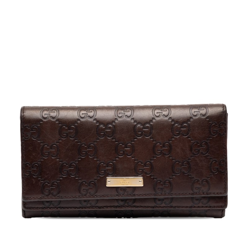 グッチ グッチシマ Wフラップ 長財布 131888 ブラウン レザー レディース GUCCI 中古