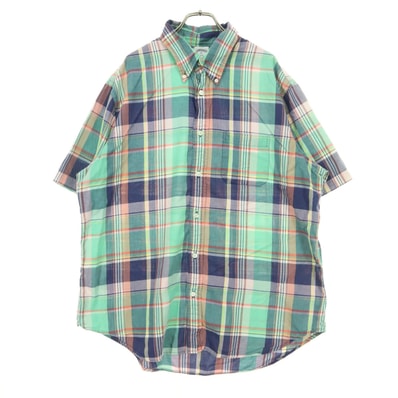 Brooks Brothers ブルックスブラザーズ コットン チェック柄 マルチカラー 半袖 ボタンダウンシャツ XL グリーン系