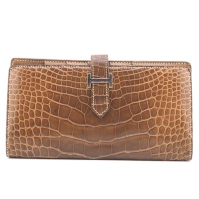 エルメス HERMES 長財布 アリゲーターマット ベアンスフレ ブラウン