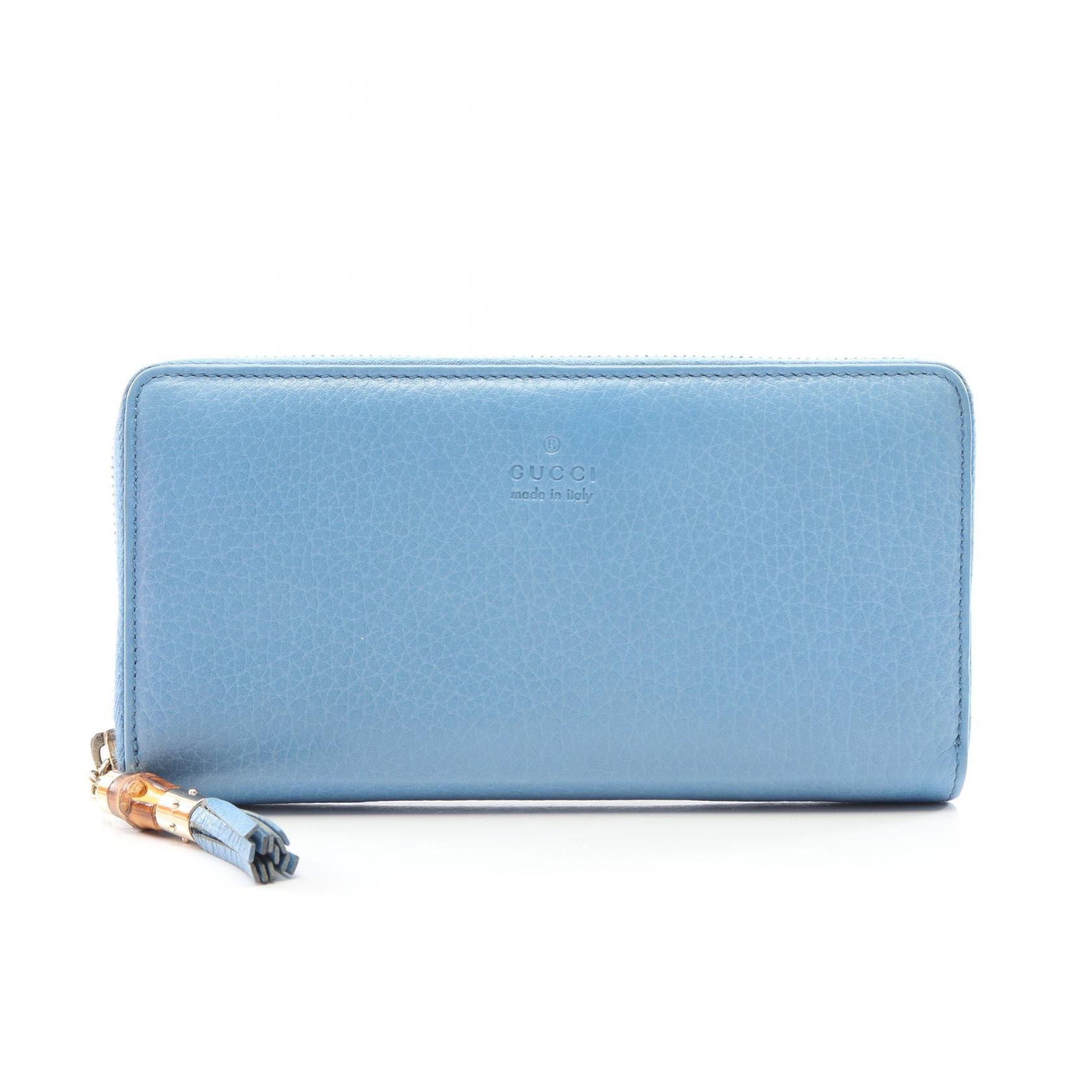 グッチ GUCCI バンブー ラウンド長財布 財布 レザー レディース ブルー系 307984 【中古】