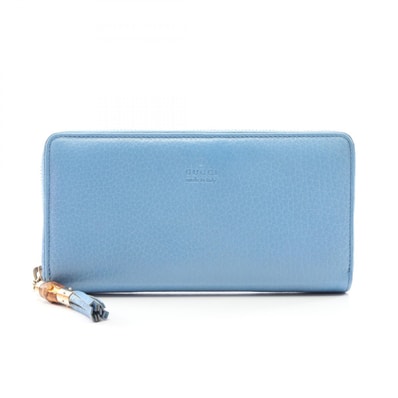 グッチ GUCCI バンブー ラウンド長財布 財布 レザー レディース ブルー系 307984 【中古】