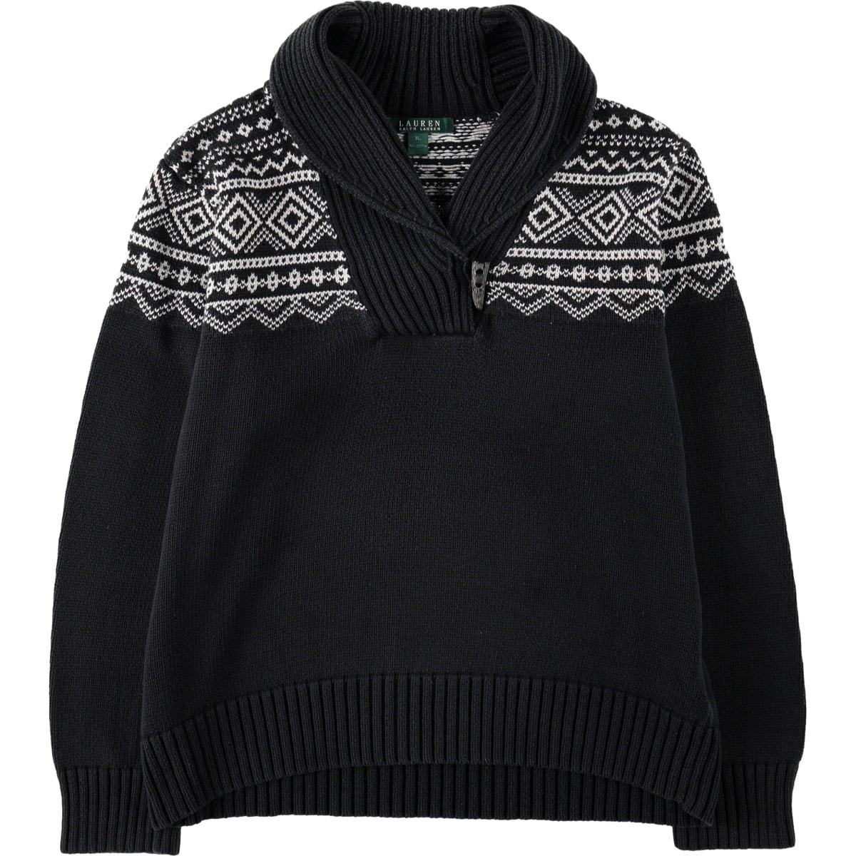 古着 ラルフローレン Ralph Lauren LAUREN ローレン ノルディック柄 ショールカラー コットンニットセーター レディースXL相当/eaa672621