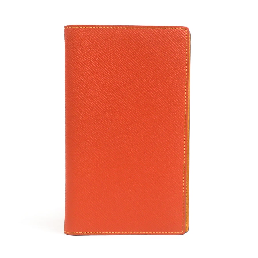 エルメス HERMES 手帳カバー レザー オレンジ/イエロー ユニセックス【中古】 e62283a