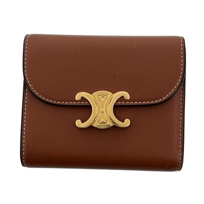 CELINE セリーヌ トリオンフ スモール フラップウォレット 三つ折り財布 10D783 レザー ブラウン レディース【中古】