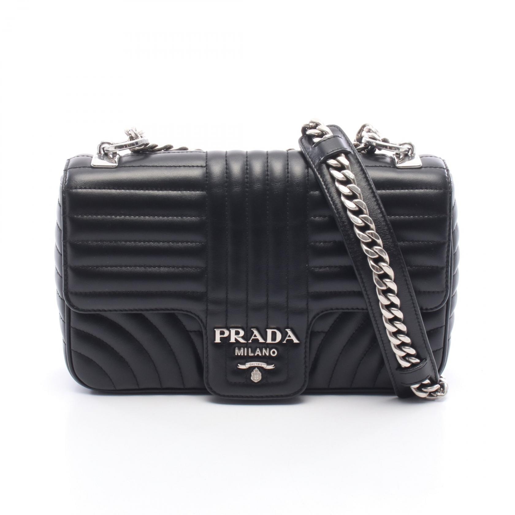 プラダ PRADA ダイアグラム チェーンショルダーバッグ ミディアム ショルダーバッグ バッグ レザー レディース ブラック系 【中古】