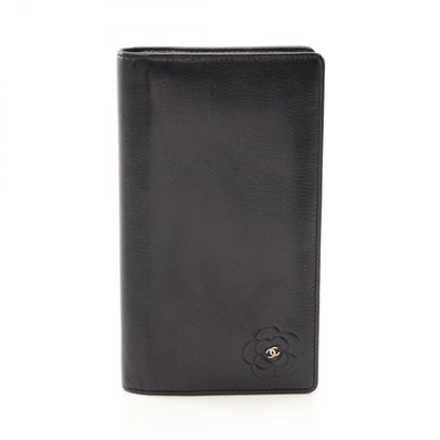 シャネル CHANEL バタフライカメリア ZIP長財布 二つ折り長財布 財布 レザー レディース ブラック系 【中古】