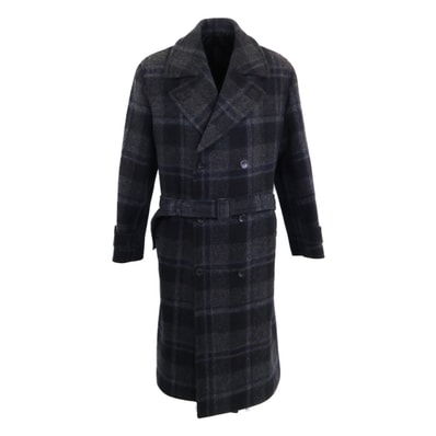 ルイヴィトン 国内正規 ウール100 ダブルブレスト チェック柄 ベルト付きコート 54