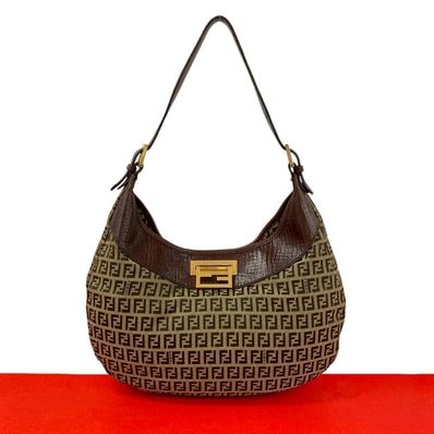FENDI フェンディ ズッキーノ FF ロゴ 柄 レザー キャンバス ショルダーバッグ ブラウン
541-4