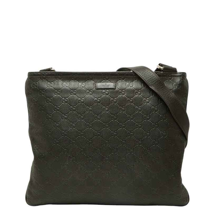 グッチ グッチシマ 斜め掛け ショルダーバッグ 201446 ダークブラウン PVC レザー メンズ GUCCI 中古
