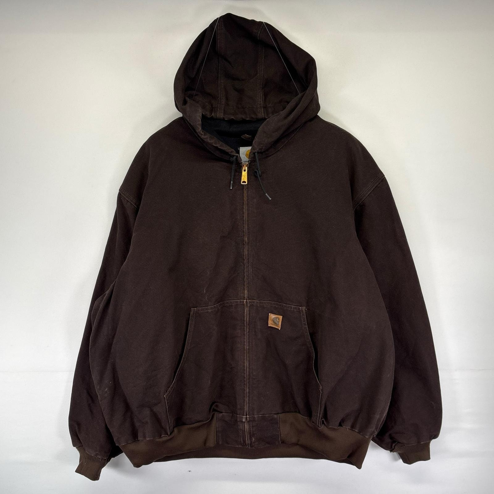 古着 カーハート Carhartt ダック ジャケット アクティブジャケット フルジップ ワンポイント ロゴ 4XL  ブラウン系 メンズ