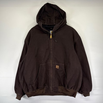 古着 カーハート Carhartt ダック ジャケット アクティブジャケット フルジップ ワンポイント ロゴ 4XL ブラウン系 メンズ