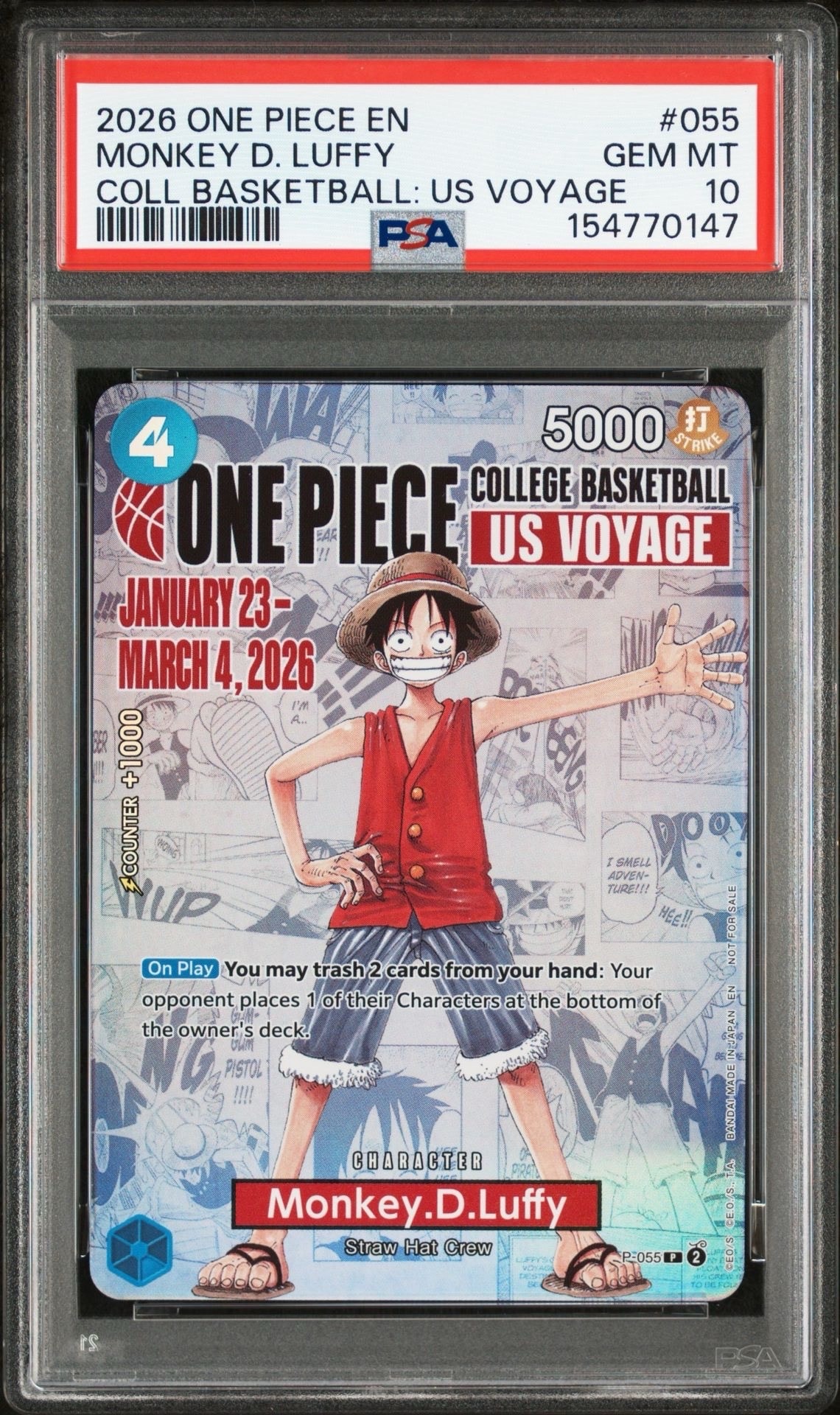 モンキー・D・ルフィ:P (開封済) [P-055]【英語版】(プロモーションカード「ワンピース カレッジ バスケットボール:USボヤージュ」)