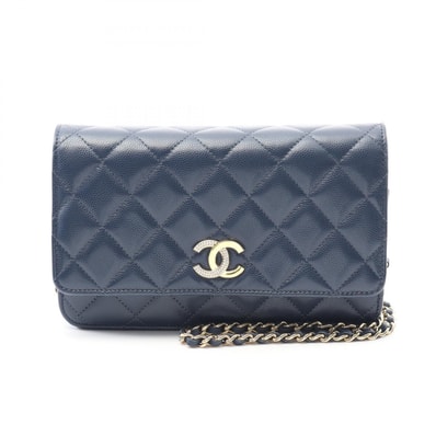 シャネル CHANEL マトラッセ ショルダーバッグ バッグ カーフ(牛革) レディース ネイビー系 【中古】