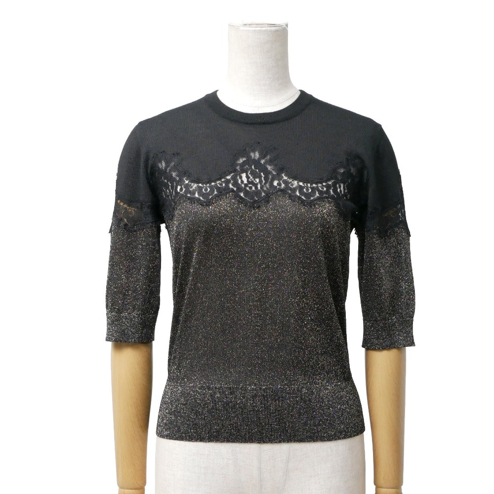 DOLCE&GABBANA ドルチェアンドガッバーナ ニット サイズ38 レース 半袖 セーター ラメ イタリア製 ブランド古着【中古】20260112/RA7192