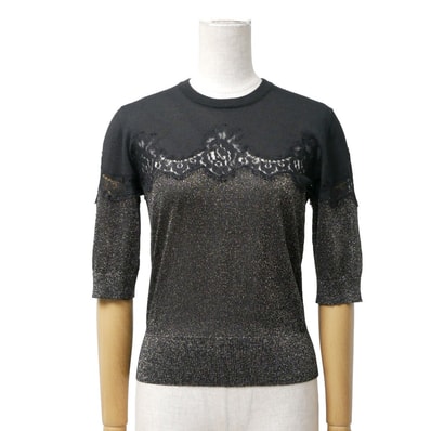 DOLCE&GABBANA ドルチェアンドガッバーナ ニット サイズ38 レース 半袖 セーター ラメ イタリア製 ブランド古着【中古】20260112/RA7192