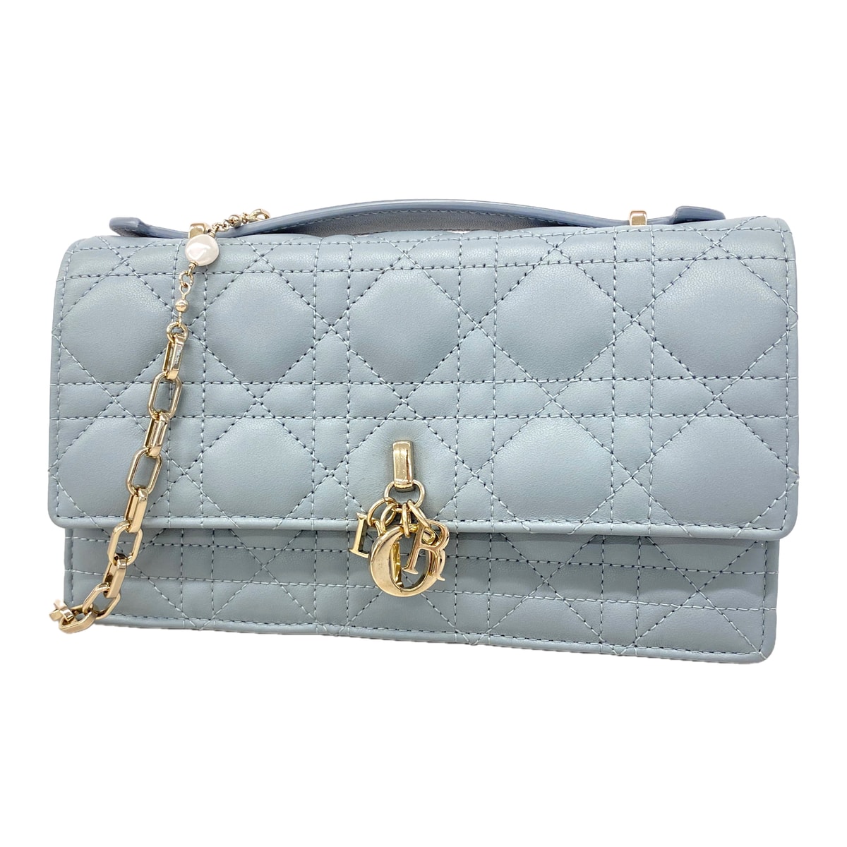 ★SALE【6hb0561】クリスチャンディオール ハンドバッグ カナージュ レザー ブルー シャンパンゴールド金具 2wayバッグ【中古】レディース