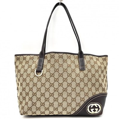 GUCCI(グッチ)GGキャンバス ニューブリット トートバッグ ハンドバッグ GG柄 ベージュ ブラウン レザー ゴールド金具 169946【中古】