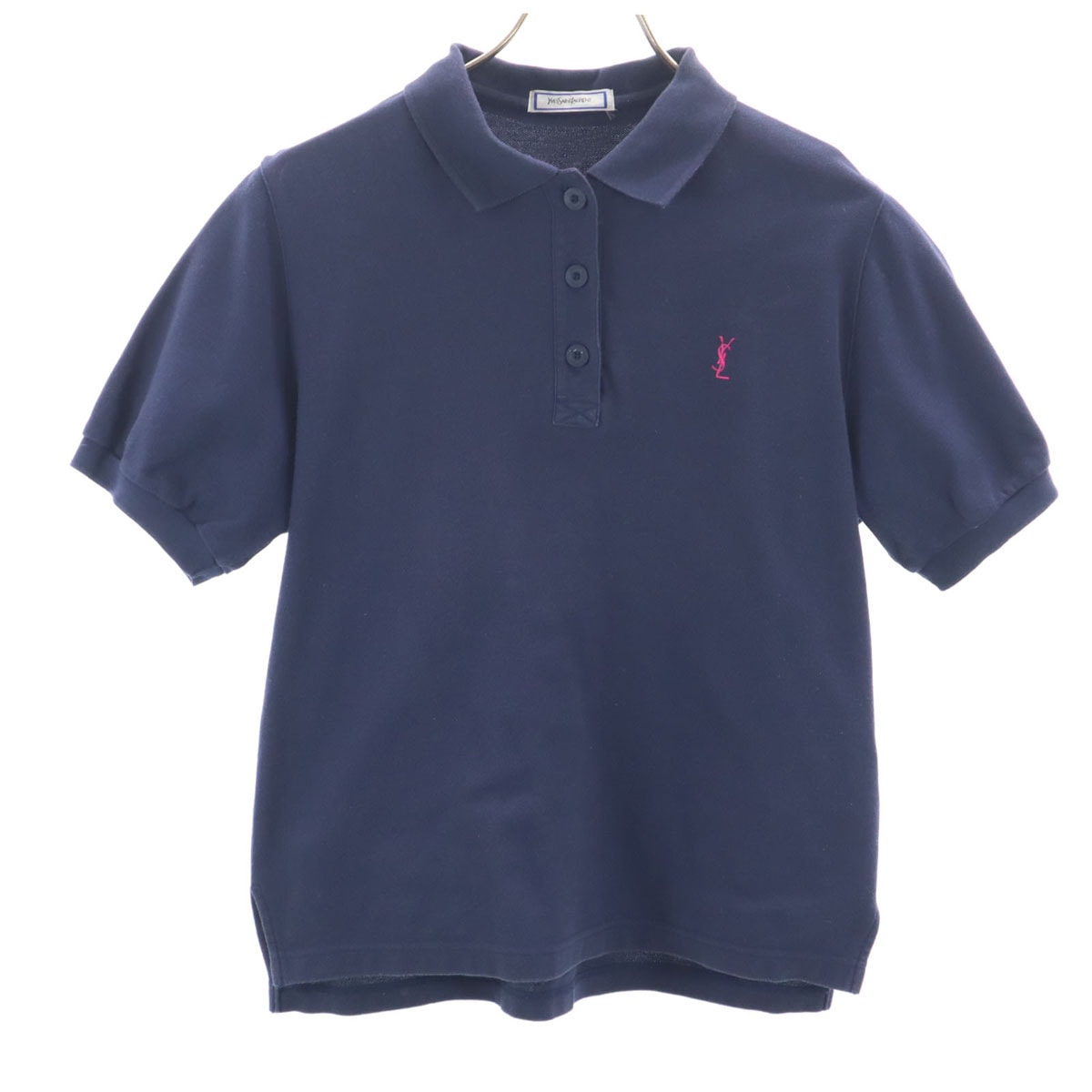 YVES SAINT LAURENT イヴサンローラン 90s オールド 半袖 ポロシャツ M ネイビー 鹿の子