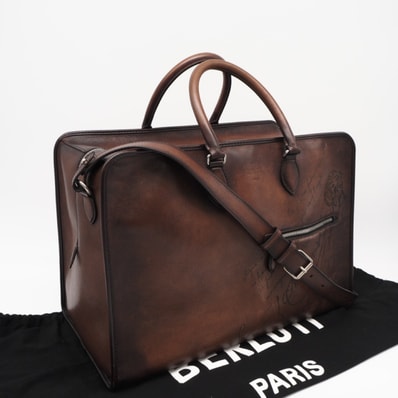 美品 Berluti ベルルッティ ヴェネチア ソフト カーフレザー オーバーナイト トラベルバッグ 245423 2wayボストンバッグ ブラウン カーフレザー メンズ