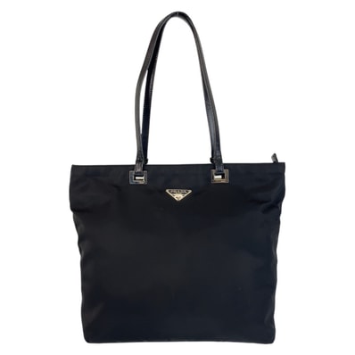 PRADA プラダ テスート 三角ロゴプレート ブラック 黒 シルバー金具 ナイロン レザー/ トートバッグ ショルダーバッグ 506402 【中古】