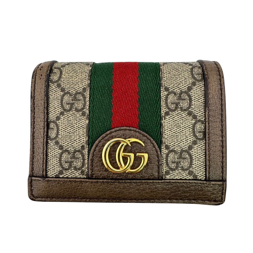グッチ GUCCI 二つ折り財布 GGスプリーム オフィディア コンパクトウォレット ダブルGG 523155 ブラウン