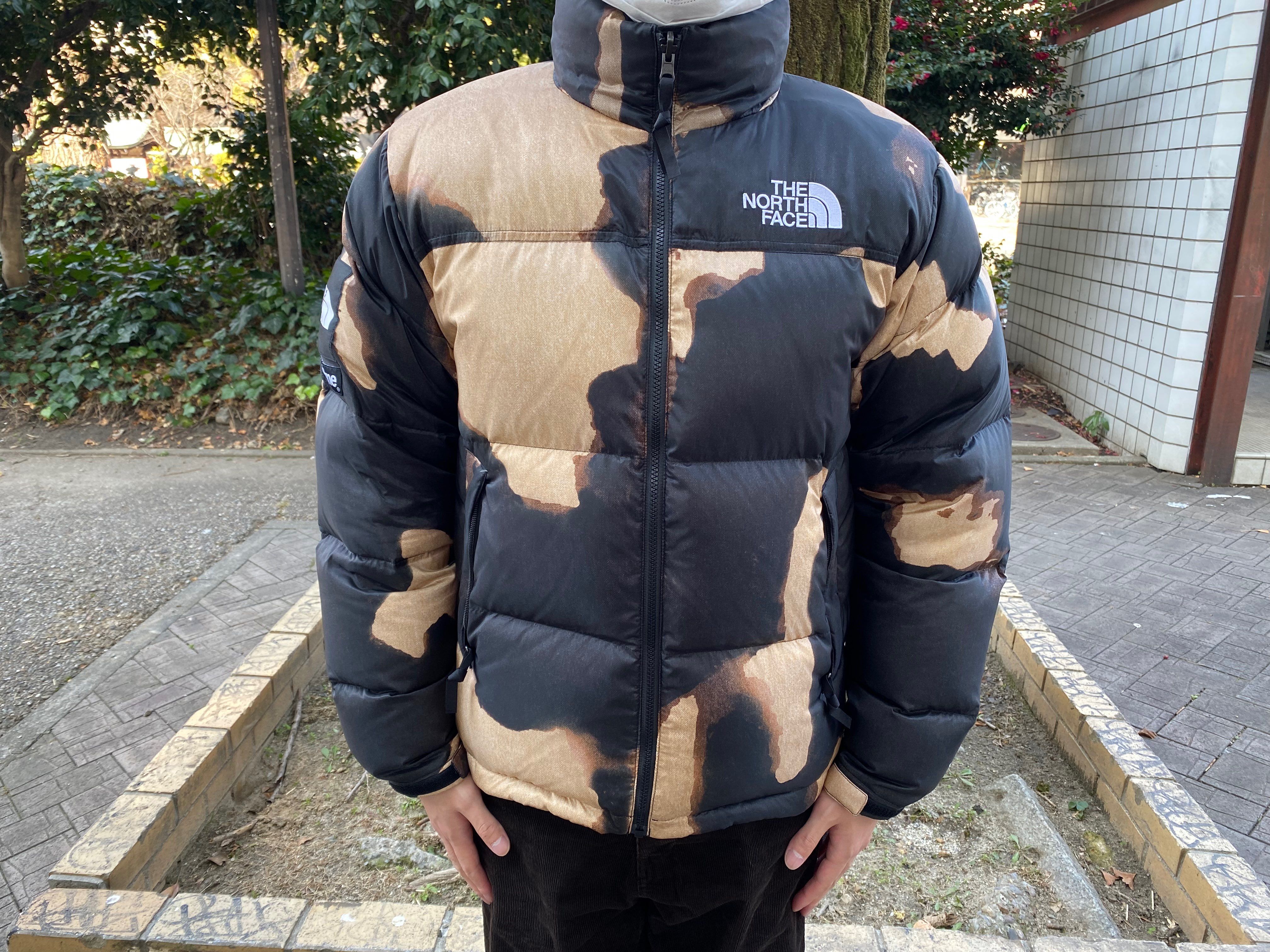 Supreme x The North Face Bleached Denim Print Nuptse Jacket "Black"