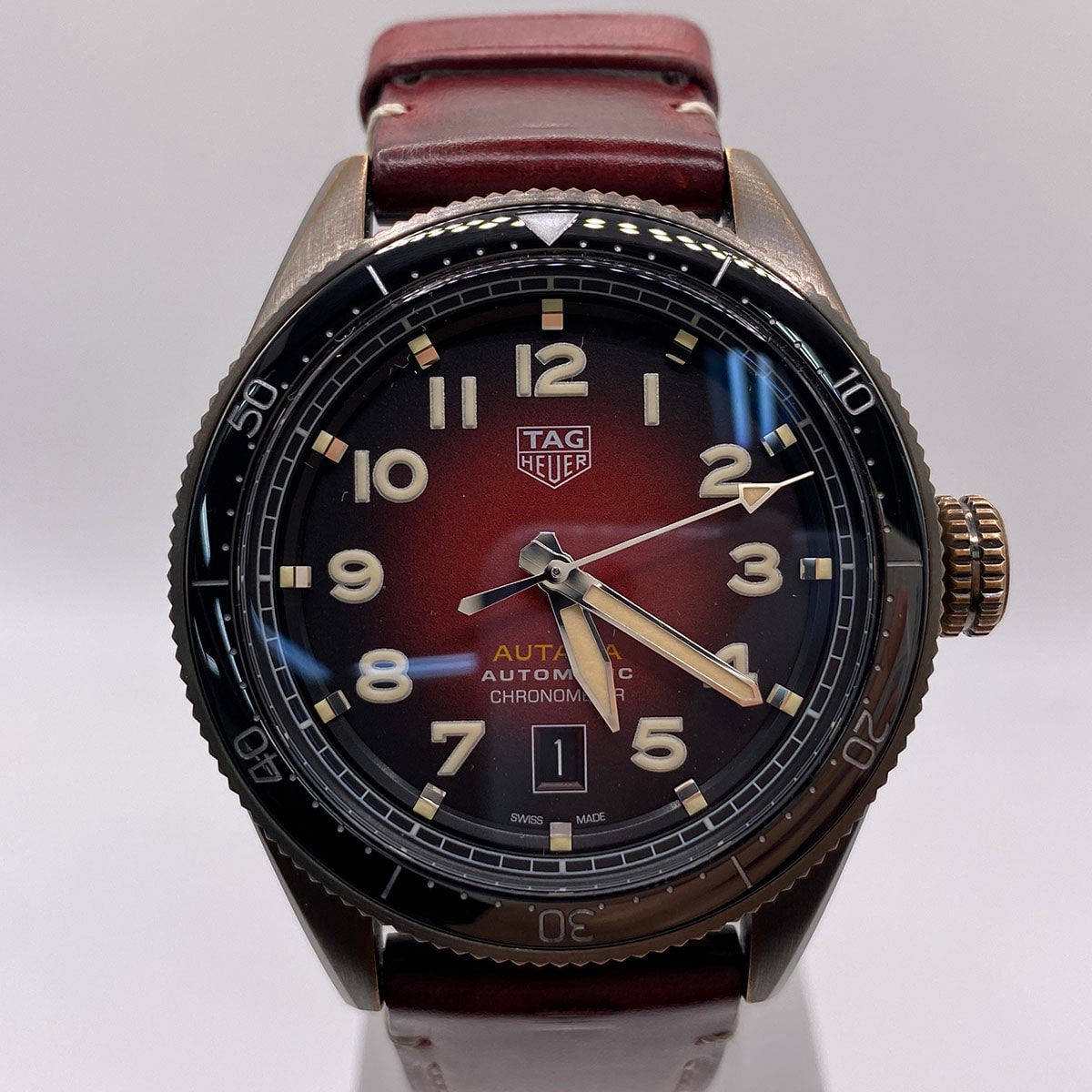 TAG HEUER タグホイヤー オータヴィア 42mm ブロンズ スペシャルエディション 腕時計 WBE5192 セラミック レザー ブロンズ レッド ボルドー  メンズ【中古】