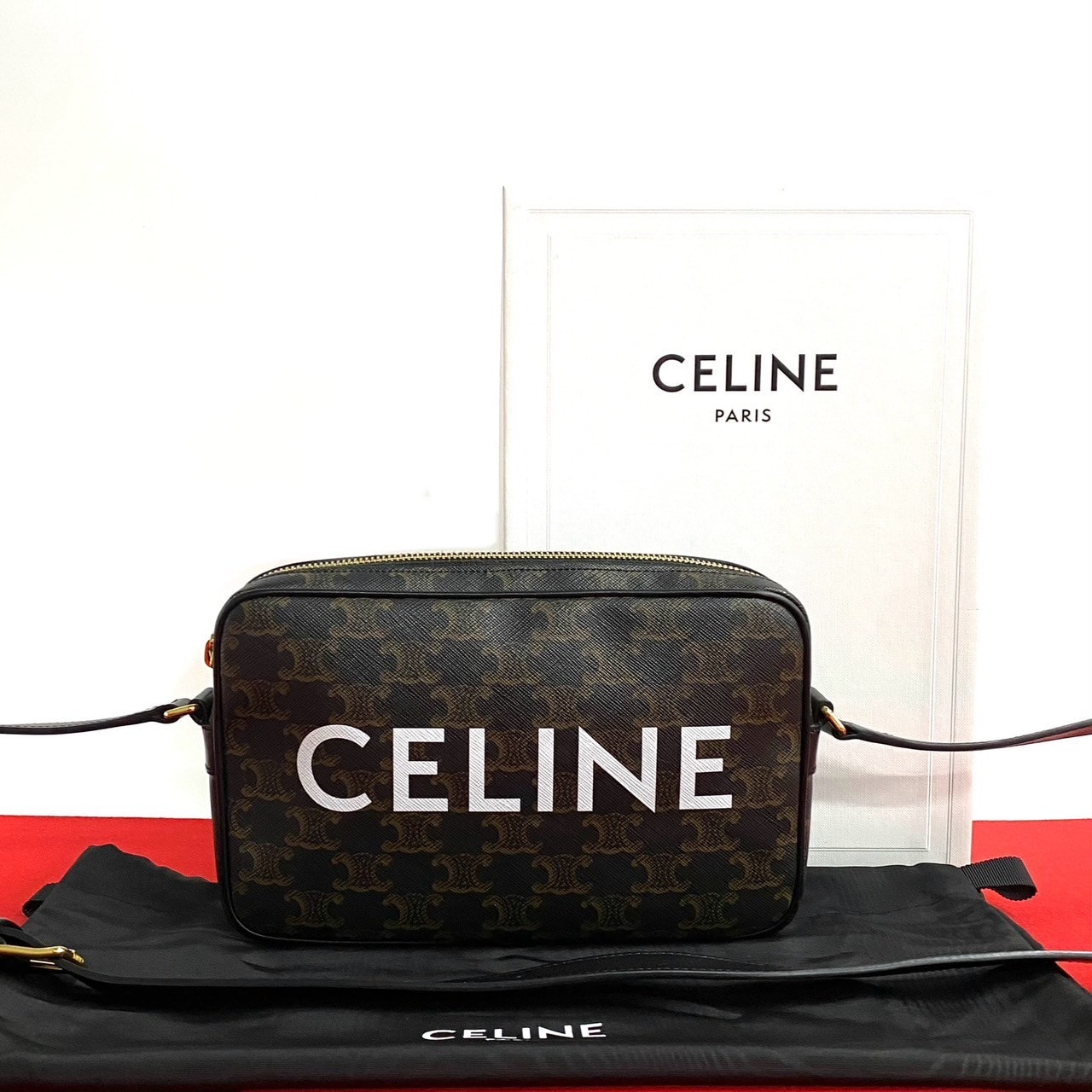 CELINE セリーヌ トリオンフ メッセンジャー ミディアム レザー PVC ショルダーバッグ ブラウン
 22791