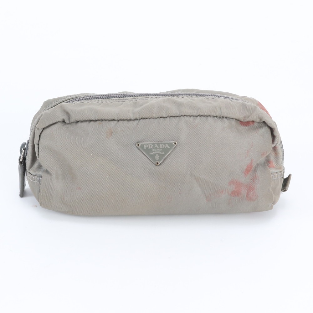 プラダ テスート ナイロントライアングルロゴポーチ レザー×ナイロン