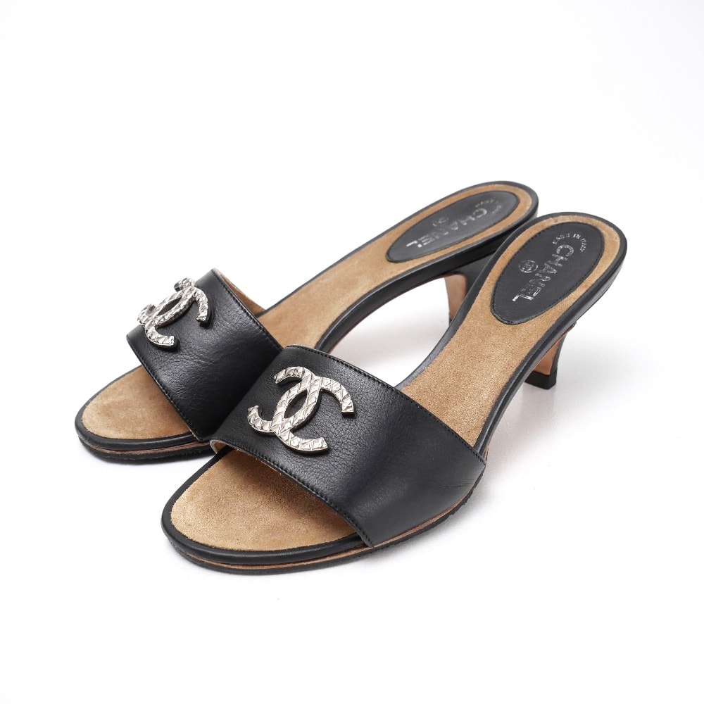 ■美品■CHANEL シャネル ミュール サイズ35 1/2 C CC ココマーク ヒール レザー サンダル 靴 ブランド古着【中古】20251105/RA6320