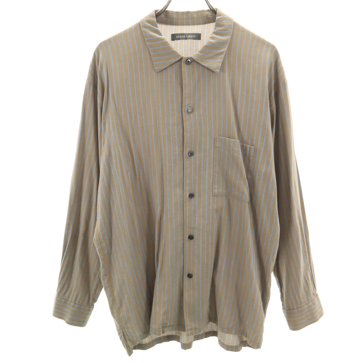 BEAMS LIGHTS ビームスライツ ストライプ柄 長袖 レギュラーカラー シャツ M ベージュ系