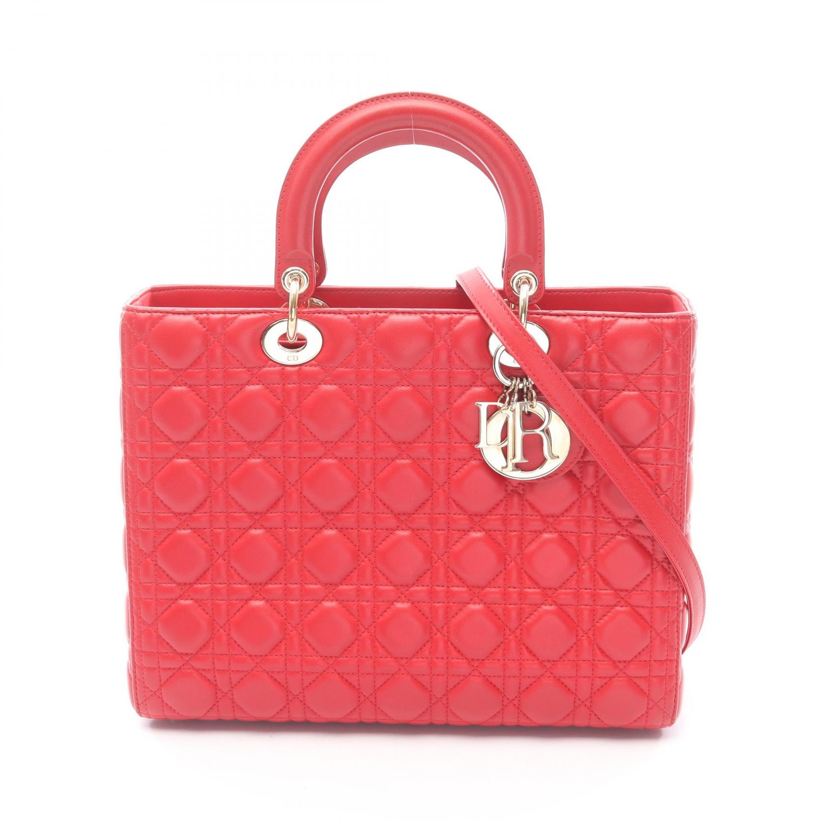 ディオール Dior レディディオール ラージ カナージュ ハンドバッグ バッグ レザー レディース レッド系 M0566ONGE-M52R 【中古】